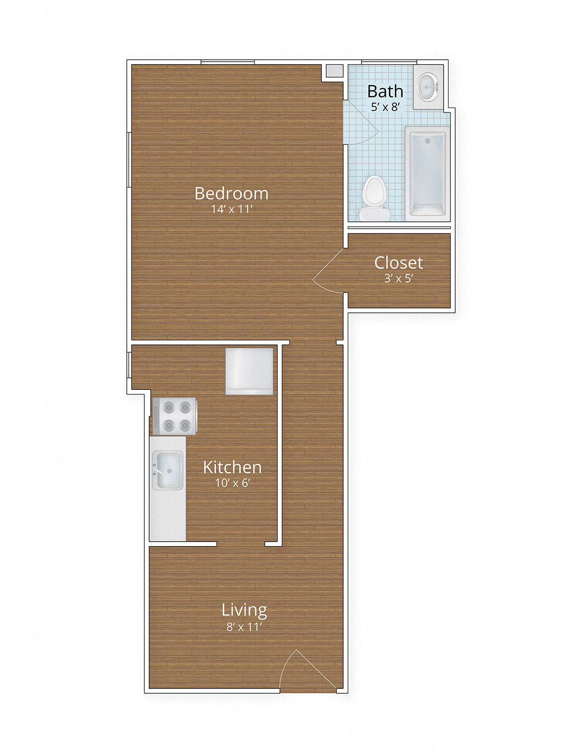 Floor plan for studio, 1 bath, 495 sqft